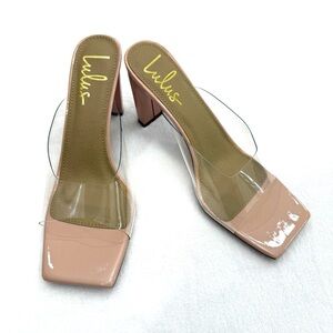 NEW Lulus Women’s Luspy Pink Patent Square Toe High Heel Slide Sandals Size 7.5